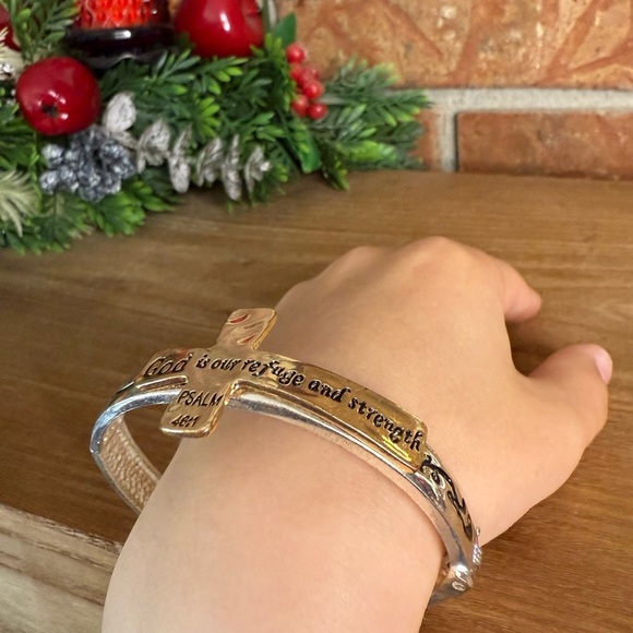Gold and Silver Cross Bracelet with Psalm 46:1 - Picture 4 of 4